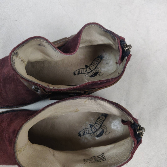 Freebird by Steven Ankle Boots Women's 7 Phlow Red Suede Leather Harness Bootie - Picture 8 of 10